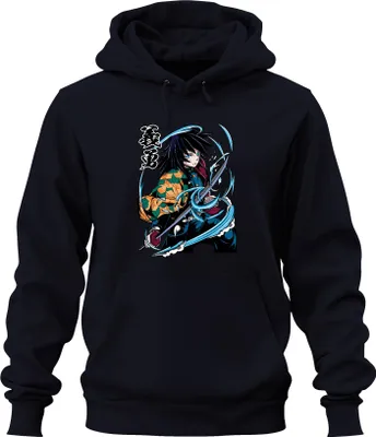 Obrázek produktu pro Giyu Tomioka Demon Hunter Water Blade Anime Gift Collector Uni mikina s kapucí, Navy, L