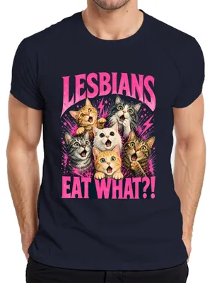 Produktbild von Lesbians Eat What?! Lustige Katzen LGBTQ Statement Sarkasmus CSD Herren T-Shirt, Navy, L
