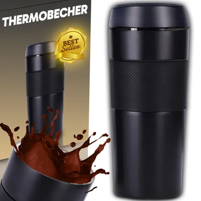 Isolierbecher 400 ml, Edelstahl, auslaufsicher, schwarz