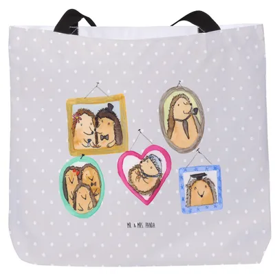 Produktbild von Mr. & Mrs. Panda Tote Bag Igel Familie - Grau Pastell - Geschenk, Unitasche, Bruder, Tragetasche, Muttertag, Stoffbeutel, Bilder, Reisetasche, Liebe, Laptoptasche, Tasche