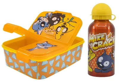 Produktbild von Mikecrack 2 tlg Kinder Set 3 Kammern Brotdose Alu-Trinkflasche 400 ml
