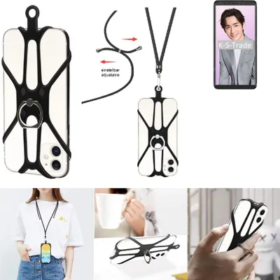Produktbild von K-S-Trade 3in1 Handykette Handyband Handykordel Halsband Smartphone-Ring Handy-Ring kompatibel mit Lenovo K5 Pro Fingerhalterung Handyring