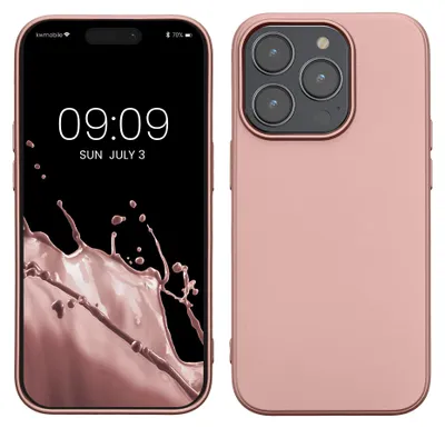 Produktbild von kwmobile Handyhülle für Apple iPhone 14 Pro Hülle - Silikon Case metallisch schimmernd - Schutzhülle Cover - Metallic Rosegold