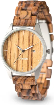 Produktbild von Laimer 0076 Herren Holzuhr Ulli Analog Quarz Zebranoholz-Armband Ø 40 mm
