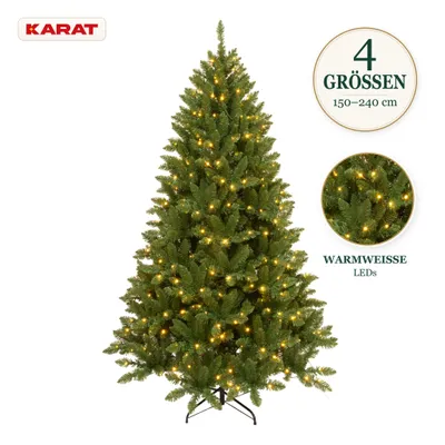 Imagen del producto de Árbol de Navidad artificial Evergreen con luces LED: árbol de pino con iluminación en tonos cálidos, aspecto denso de abeto, color verde, 210 cm