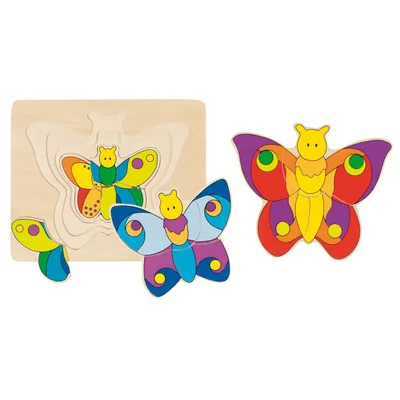 Image de Goki Casse-tête en bois à 3 niveaux Papillon