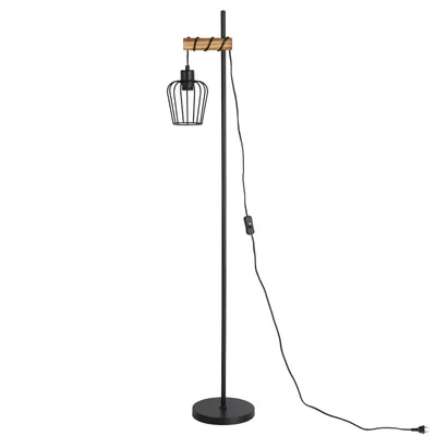 Produktbild von ZMH Stehlampe Holz Schwarz Stehleuchte Wohnzimmer Vintage stehend Standleuchte im Industrialaus Metall E27 Fassung 152cm Retro Standlampe