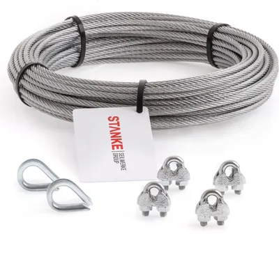 Produktbild von Seilwerk STANKE Rankhilfe Drahtseil verzinkt 20m Stahlseil 4mm 6x7, 2x Kausche, 4x Bügelformklemme - SET 1