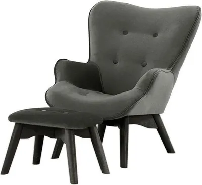 Image de Fauteuil à oreilles pour enfants avec repose-pied Ducan Mini Velvet-Kronos 22-Noir