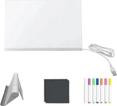 Produktbild von 30 x 20 cm große, beleuchtete Acryl-Nachrichtentafel mit LED-Beleuchtung, 7 Neonstiften, verstellbarem Ständer, kreatives Geschenk für Kinder und Mädchen