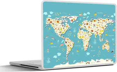 Produktbild von MuchoWow® Laptop Aufkleber Sticker Cover Weltkarte - Kinder - Tiere - Kinder - Jungen - Mädchen 30x21 cm - Sticker für Laptop - Selbstklebend