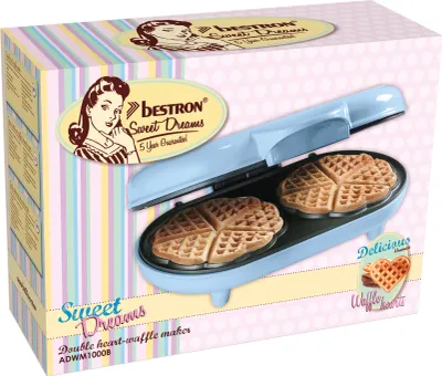 Immagine prodotto di Ferro per waffle doppio Bestron per waffle classici a forma di cuore, ferro per waffle a forma di cuore con luce di cottura e rivestimento antiaderente, per Pasqua e Natale, colore: blu