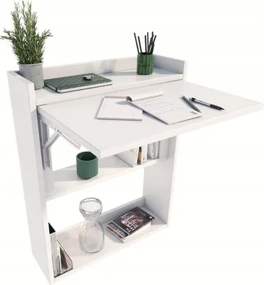 Produktbild von MATKAM Schreibtisch, H85 x B70 x T20 cm, Multifunktionales Wandregal aus hochwertigem Laminat, ideal für kleine Räume (Weiß)