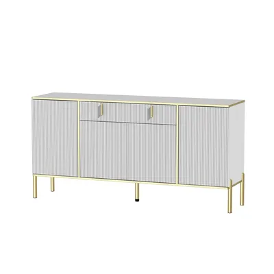 Produktbild von 160 cm Sideboard mit 1 großen Schublade 4 Türen, Kommode mit Verstellbaren Einlegeböden, mit 5 Füßen, Weiß und Gold, 160 x 40 x 80 cm