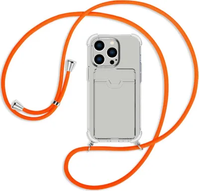 Produktbild von Handykette Backcover-Schutzhülle mit Band (Metall silberfarben) für Apple iPhone 14 Pro (6.1'') - neonorange