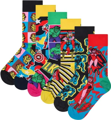 Produktbild von Happy Socks Uni Socken, 6er Pack - Marvel Avengers, Motivsocken, Baumwollmischung, Geschenkbox MARVEL Avengers 41-46