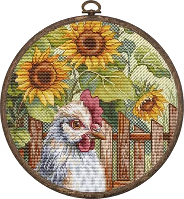 Produktbild von HobbyJobby Kreuzstich Stickpackung mit Stickrahmen "Sonnenblumengarten", Zählmuster, 19x19cm