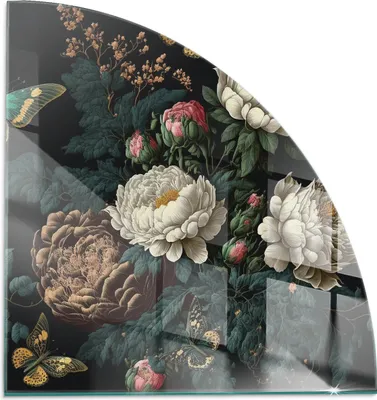 Produktbild von Florales Muster mit Schmetterlingen – Glasbodenplatte für – Kaminofen – Kaminplatte Glas – Schutzglas – Funkenschutzplatte –Glasbodenplatte Feuerfeste – Hitzeschutzplatte – Bodenschutz aus Glas – 1/4 100x100 cm