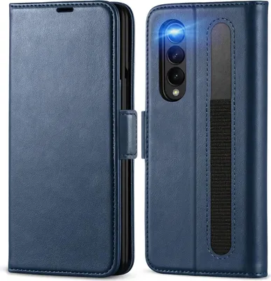Image de Housse pour Samsung Galaxy Z Fold 3 Housse Flip Case Porte-stylet Stylo Housse de protection, Bleu