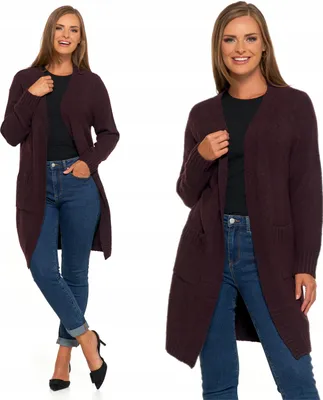 Produktbild von Damen Cardigan - langer Strickpullover Größe XS/S - warme Strickjacke braun - Cardigan mit Taschen