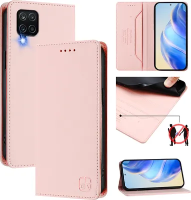 Obrázek produktu pro Kožené pouzdro pro Samsung Galaxy A12, flipové pouzdro s přihrádkami na karty, peněženkou a stojánkem Růžový