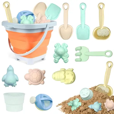 Produktbild von Sandspielzeug 12-teiliges Set - Sandkastenspielzeug - Faltbarer Eimer - Schaufel - Sandrechen - Sandformen - Spielzeugset