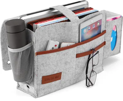 Produktbild von Bedside Storage Bag Grau – Praktische Betttasche für mehr Ordnung | Aufbewahrungsbox für Bett & Sofa mit mehreren Fächern