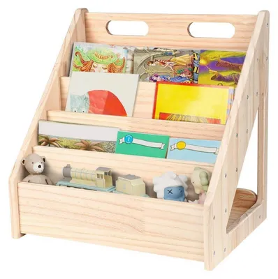 Produktbild von Bücherregal Kinder 5 Ebenen Montessori Holz 41,9 x 41,9 x 30,4 cm mit Griff & Kippschutz