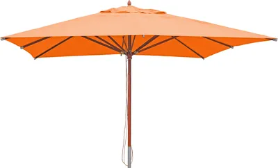 Obrázok produktu pre Gastronómia drevený slnečník HWC-C57, záhradný slnečník, polyester/drevo 28 kg, štvorcový 4x4 m ťahanie lanom odolné voči nárazom ~ terakota