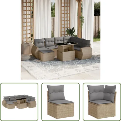 Produktbild von The Living Store 8-tlg. Garten-Sofagarnitur mit Kissen Beige Poly Rattan