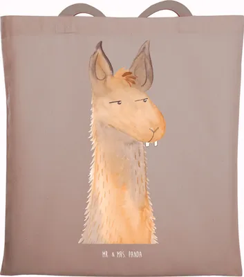Produktbild von Mr. & Mrs. Panda Tote Bag Lamakopf Genervt - Braun Pastell - Geschenk, Lamas, Unitasche, Azubi, Jutebeutel, Laptoptasche, Lama, Shopping Tasche, Büro, Recht haben