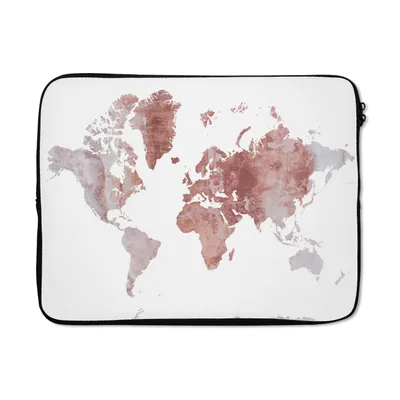 Produktbild von MuchoWow® Laptop Hülle 17 Zoll Laptoptasche Weltkarte - Rosa - Marmor - Zipper - Schutzabdeckung