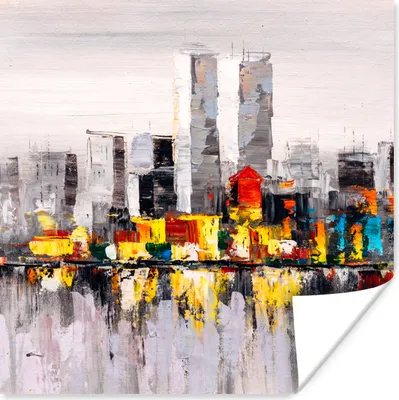 Produktbild von MuchoWow® Poster Gemälde - Skyline - Farben - Ölfarbe 50x50 cm - Wohnzimmerdekoration