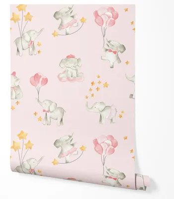 Zdjęcie produktu dla TAPETA NA ŚCIANĘ DZIECIĘCE SŁONIKI RÓŻOWE TŁO DO POKOJU DZIECKA 5m x 0.5m