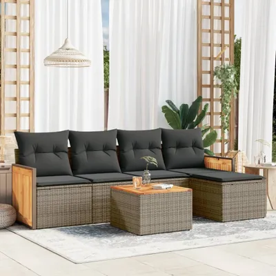 Produktbild von Design 6-tlg. Garten-Sofagarnitur mit Kissen Grau Poly Rattan, Gartenmöbel-Sets 2024 Neu