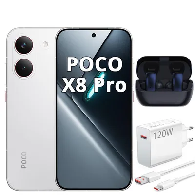 Obrázok produktu pre XIAOMI POCO X8 Pro 5G, 12 GB RAM, 512 GB úložisko, biela farba, 6500 mAh batéria, 120 Hz displej, dodávané s 120W nabíjačkou a slúchadlami