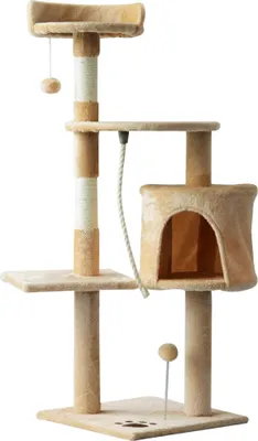 Image de Arbre à chat - Arbre à grimper - Bois - Quatre niveaux - Avec plateformes - Avec cavités - Avec balles de jeu