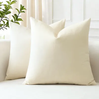Samt-Kissenbezüge 45x45 cm, 2er-Set, Cremeweiß, mit Reißverschluss