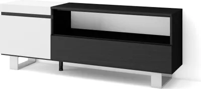 Produktbild von TV-Schrank, Lowboard, 150x35x57cm, Für TV-Geräte bis zu 65", Industriedesign, Weiß und Schwarz