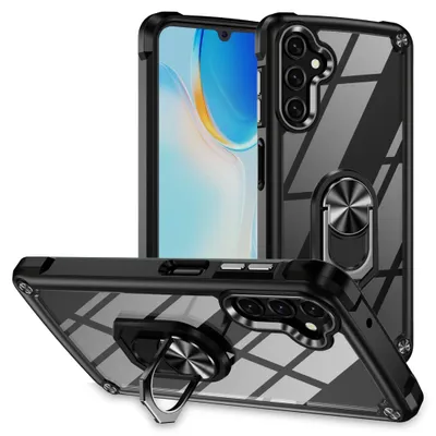 Immagine prodotto di Custodia per cellulare con anello Samsung Galaxy A37 in TPU e PC, resistente agli urti, con protezione per l'obiettivo, nera
