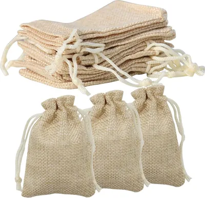Produktbild von Jutesäckchen,100Pcs Jutebeutel mit Kordelzug,9 * 7 cm Klein Geschenksäckchen,Leinen-Säckchen, Klein Jute Sack Beutel Natur für Schmuck DIY Handwerk