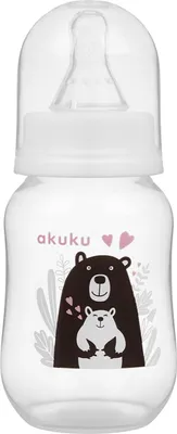 Obrázek produktu pro Kojenecká, plastová lahvička Akuku, Medvídek 125ml - bílá