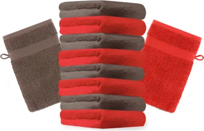 Produktbild von Betz 10 Stück Waschhandschuhe 16x21 cm PREMIUM 100% Baumwolle  Farbe: rot und nussbraun