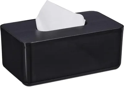 Immagine prodotto di Porta fazzoletti - Bagno e WC - Moderno - Rettangolare - 10x23x13 cm - Contenitore per fazzoletti in plastica e bambù - Nero