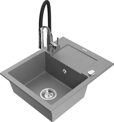Produktbild von Mexen Enzo 1 Becken-Granitspüle mit Abtropffläche und Mischbatterie Aster, Grau - 6506-71-73450-07