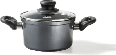 Produktbild von Stoneline Kochtopf Alu-Druckguss Grau inkl. Deckel 7451, Ø 16 cm, H 9,2 cm, Induktionsgeeignet, einzigartige Antihaftbeschichtung mit echten Steinpartikeln, extrastarker, verzugsfreier Boden.