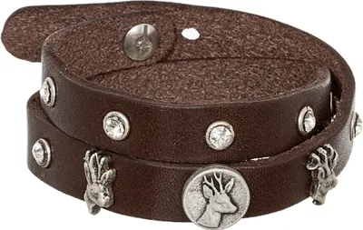 Produktbild von Armband-Set aus Echtleder, Braun, Serie Sima, Modell 55103, verstellbar, mit Hirschköpfen und Schmucksteinen