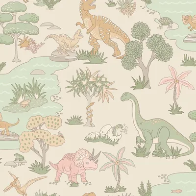 Produktbild von Holden Décor - "Dino Zoo" Strukturtapete AG3832 (10 m x 53 cm) (Pink/Salbeigrün)