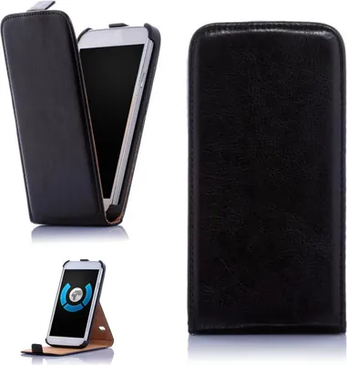 A black flip-style phone case is shown from multiple angles on a white background.
