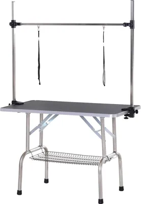 Produktbild von Trimmtisch Tierpflegetisch Schertisch Pflegetisch Mit Unterkorb Für Hunde Höhenverstellbar Klappbar Edelstahl Metall Schwarz 107 X 60 X 170 Cm